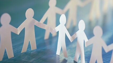 A group of paper figures uniting, symbolizing teamwork.