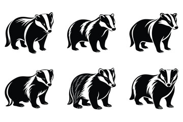 Set of badger silhouette vector illustration 