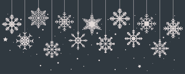 Snowflake Christmas ornament on dark blue background, vector illustration