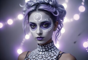 portrait of a woman in mask 
on a purple background