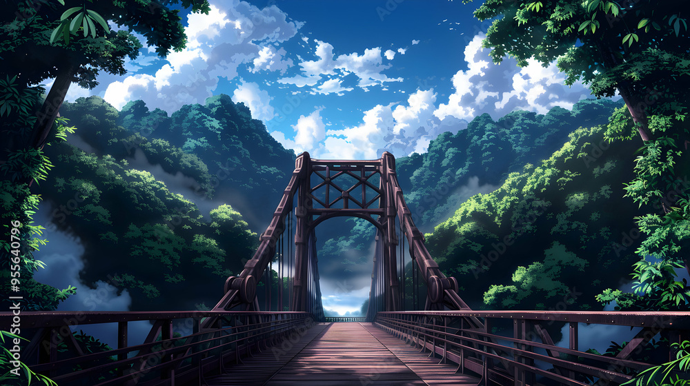 Wall mural Bridges Landscape Anime Style