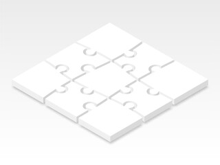 3d icon puzzle in white with shadow. Puzzle square of nine pieces with shadow  on white background your web site design, app, UI. Monochrome. EPS10.