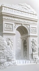 Fototapeta premium 35. **Illustrate a 3D paper cut of the Arc de Triomphe with its detailed carvings, leaving space above for text.**