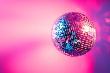 Obraz premium Colorful disco ball against a vibrant pink background, party concept. 
