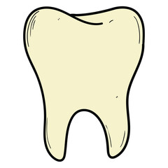 Hand drawn cartoon tooth on white background.