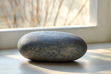 A lone stone massage tool on a smooth surface with soft diffused light.