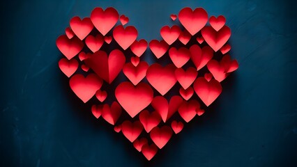 Obraz premium Paper cut red hearts shape on blue textured background