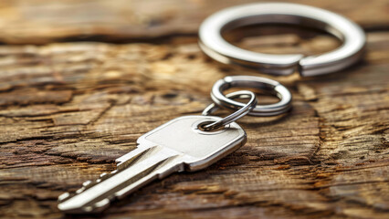 Golden keys on rustic wooden table