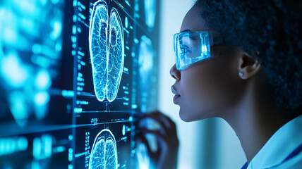 futuristic and innovative healthcare, female doctor studying medical scans 