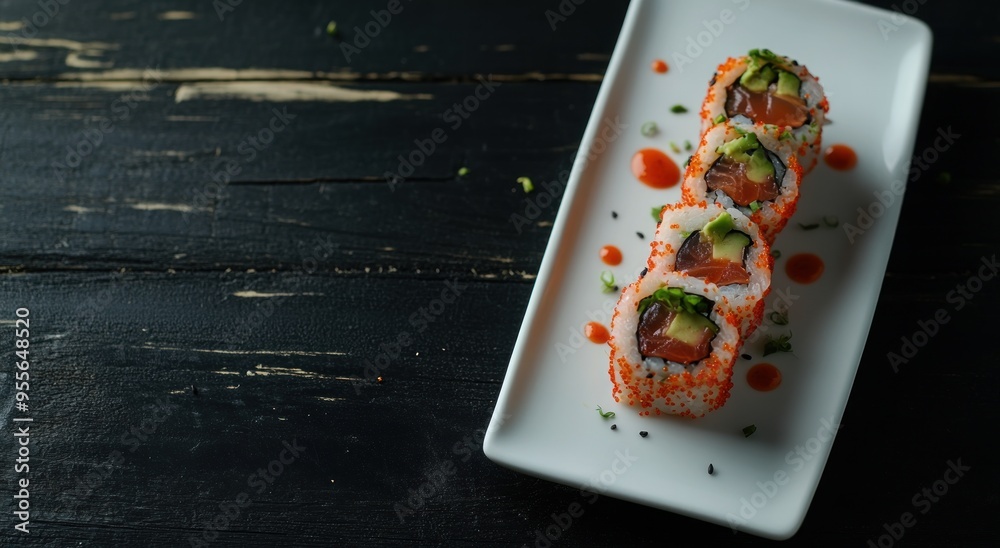 Poster Delicious Sushi Rolls on a White Plate