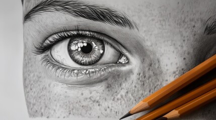 Obraz premium face woman pencils on white panel