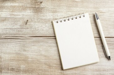 Blank Notebook and Pen on Wooden Table