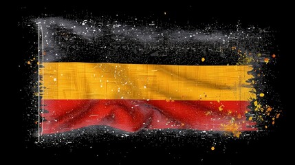 Obraz premium A flag with a red stripe and yellow stripe is shown in a blurry, grainy style