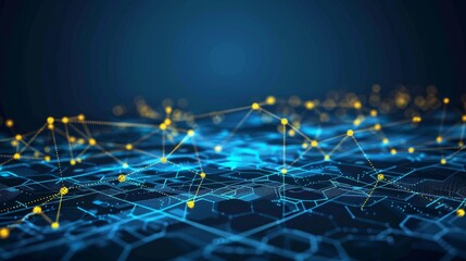Obraz premium A blue and yellow grid of dots that looks like a network of lines