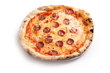 Pizza con salame e pecorino, cibo italiano 
