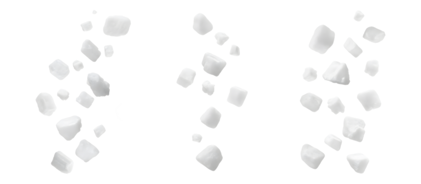 Set of Falling sea salt, isolated on transparent background PNG