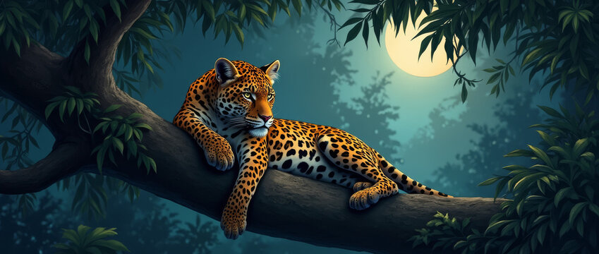 Gepard auf einem Ast unter dem Mondschein