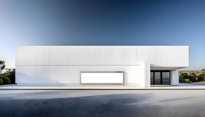 minimalistic style exterior white building with glass door and advertising banner, ai generated