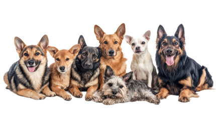 Dog pet group shot transparent collection set in png no background for decoration.