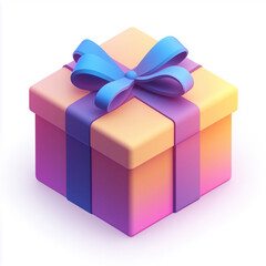 Obraz premium Colorful gradient gift box with blue ribbon. Isometric 