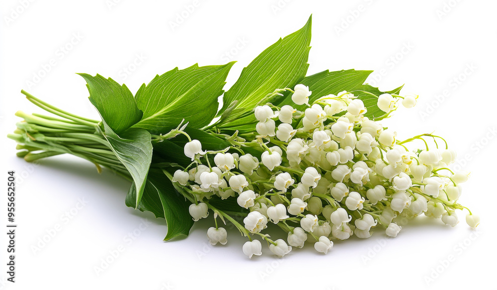 Wall mural A bunch of white flowers with green leaves. The flowers are arranged in a way that they are not touching each other