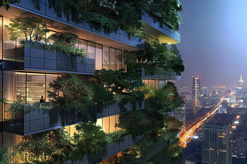 Architects designing buildings integrated with vertical forests, promoting urban greenery