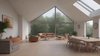 A modern living room with furniture and decorative items 3d illustration.