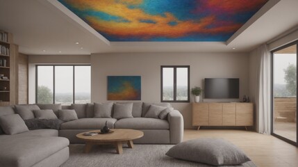 A modern living room with furniture and decorative items 3d illustration.