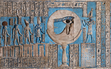 The waxing moon and the Eye of Horus at Hathor Temple.  Dendera Egypt.