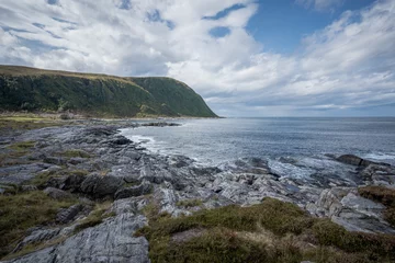 Fotobehang Kust Rocky landscape view of norwegian coast with windy weather  © El Benedikt
