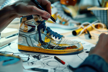 Custom Sneaker Design, Artists hand-painting and customizing sneakers with unique designs