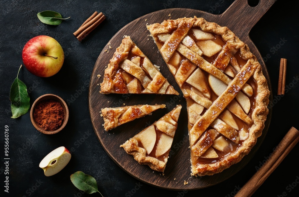 Sticker Apple Pie on a Wooden Cutting Board