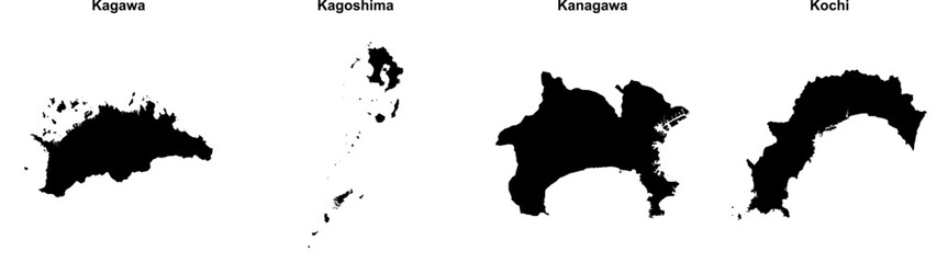 Kagawa, Kagoshima, Kanagawa, Kochi outline maps