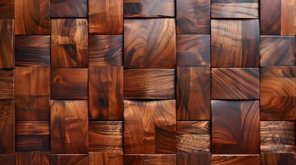 Wooden square tiles arranged in a geometric pattern. Wood texture background for design and print