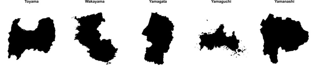 Toyama, Wakayama, Yamagata, Yamaguchi, Yamanashi outline maps