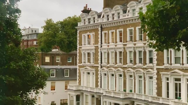 Victorian Terraced Architecture Ladbroke Road, Notting Hill, Stucco Facades, Sash Windows, Ornate Cornices, West London, England, UK