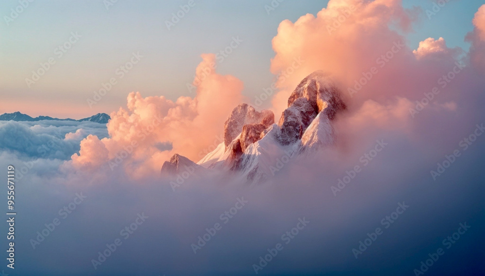 Wall mural Mountain peak with clouds