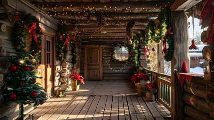 Obraz premium Christmas decoration in an old wood house