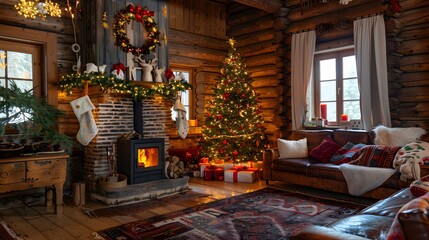 Christmas decoration in an old wood house
