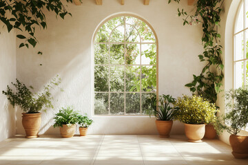 Fototapeta premium Mediterranean Conservatory with Whitewashed Walls: Serenity and Natural Light