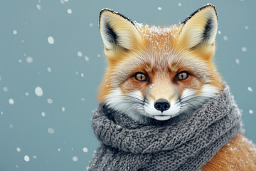 Fototapeta premium Sleek Fox Wearing a Winter Scarf: A Chilly Blue Winter's Tale