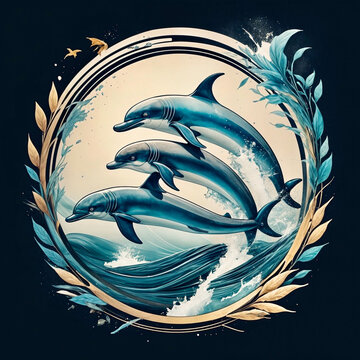 three blue dolphins jumping ocean waves clip art preview