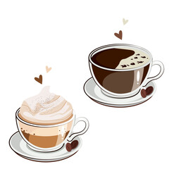 Coffee. Cappuccino. Americano. Hot drinks