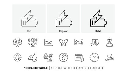 Waterproof, Incubator and Time line icons. Pack of Intersection arrows, Talk, Graph chart icon. Power info, Diagram chart, Fingerprint research pictogram. Battery, Cold-pressed oil. Line icons. Vector