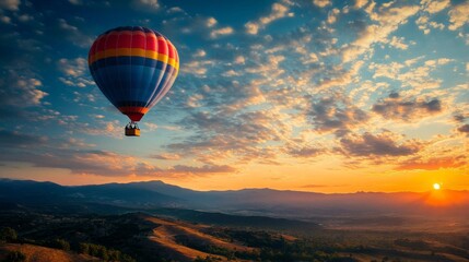 Sunrise Serenade: Hot Air Balloon Adventure Over Scenic Landscape