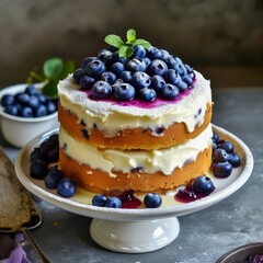 Stack of blueberry pancakes with syrup