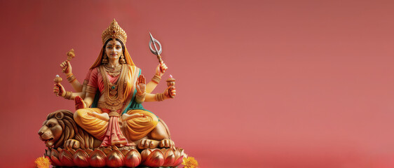 Obraz premium Goddess Durga riding a lion Davona, Durga puja festival, Navratri, Navaratri. With copy space