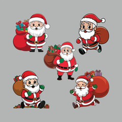 cute santa claus cartoon that brings gifts in white background