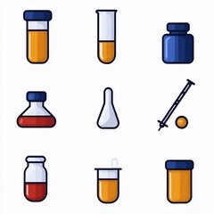Minimalist icon set medical tools flat design clean lines and solid colors blue and white tones modern and simple aesthetic