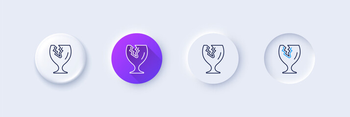 Fragile package line icon. Neumorphic, Purple gradient, 3d pin buttons. Delivery service sign. Safe shipping symbol. Line icons. Neumorphic buttons with outline signs. Vector